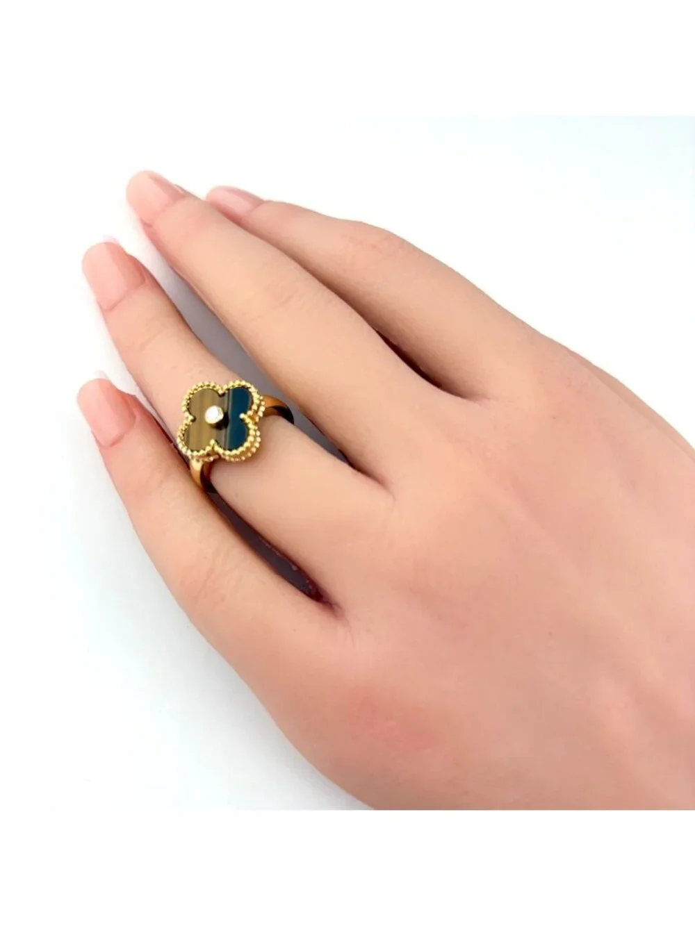 Van Cleef & Arpels Vintage Alhambra Ring YG Yellow Gold Diamond Tiger Zooeye